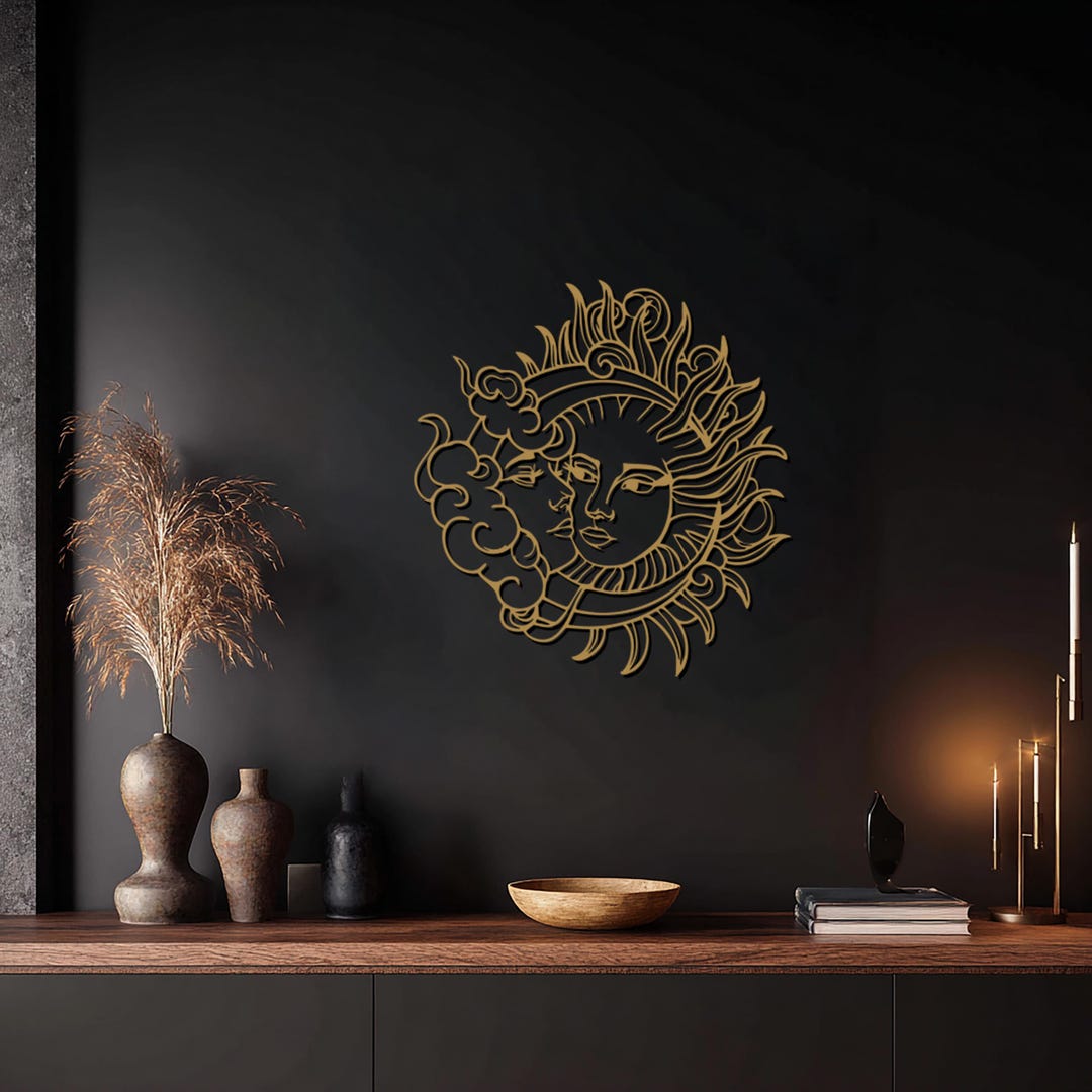 Sun and Moon Metal Wall Art With Face Design, Celestial Wall Decor ...