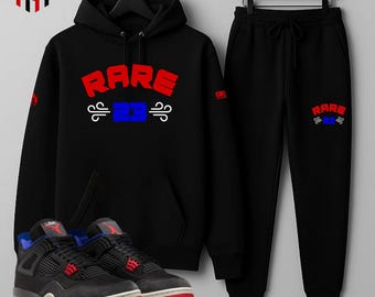 Zwart joggingpak met capuchon, passend bij Air Jordan 4-sneakers