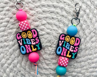 Good Vibes Only Keychain, customizable, girly, bag charm, pink, gift
