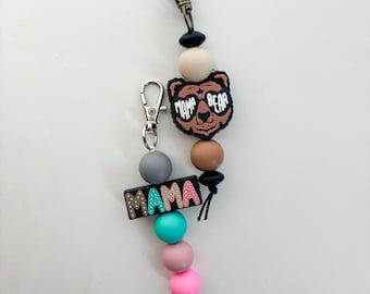 Mama Bear Beaded Keychain | Kindle Accessory, Bag Charm