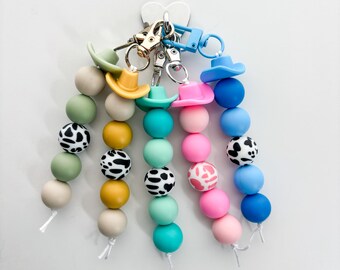 Cowboy Hat Beaded Keychain | Cow Print Bag Charm