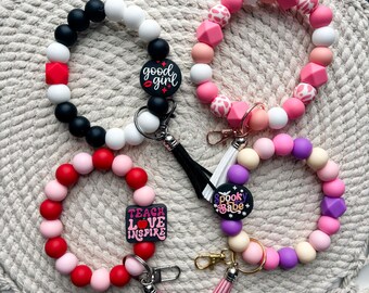 Silicone Beaded Keychain Wristlet: Bookish Teacher Cow Spooky
