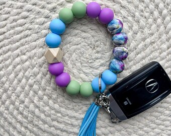 Silicone Beaded Wristlet Keychain | Tassel Key Finder