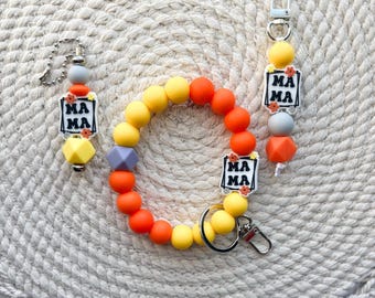 Personalized Mama Keychain Wristlet: Bag Charm, Girly Gift