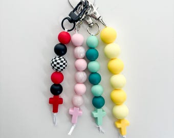 Beaded Cross Keychain | Kindle Charm, Faith Gift