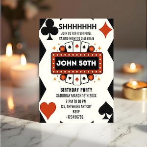 Casino Birthday Invitation | Poker & Playing Card Invite for Casino Themed Party | Perfect for Casino Night Celebrations | Printable Party