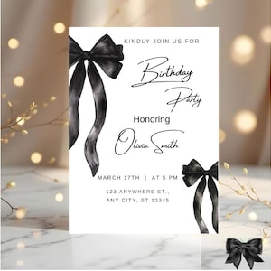 Black Bow Birthday Invitation: Classy Coquette Ecard (Canva Editable, Digital  Download)