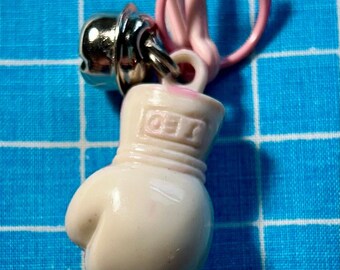 Vintage Bell Charms Clip Charms white pink glove Vintage 80's Charms boxing glove Toy Charms bell clip on Charms 80s kid