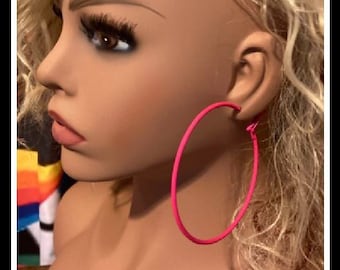 Neon Pink Hoop earrings 80s hoop earrings 80s costume earrings 80s vibes 80s party 80s theme