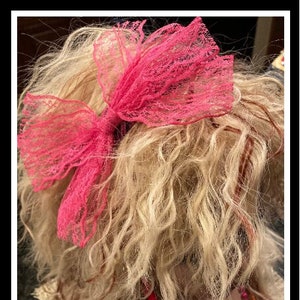 Neon pink lace bow headband 80s bow headband 80s costume accessories 80s vibes 80s party 80s theme