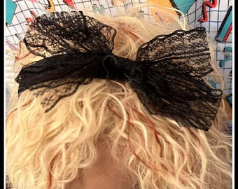 Black lace bow headband 80s costume Madonna costume 80s headband 80s accessories