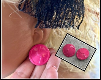 Vintage 80's pierced earrings neon hot pink earrings 80's night 80's party 80's costume 80's earrings hot pink circle earrings