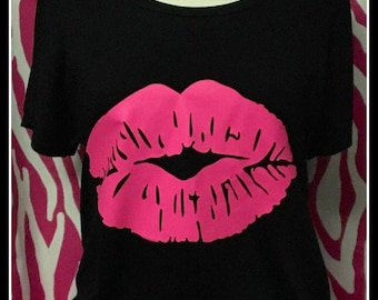 Neon pink lips 80s t shirt slouchy wide neck off shoulder tshirt 80s costume 80s party 80s vibes 80s theme 80s kid 80s cruise 80s bride