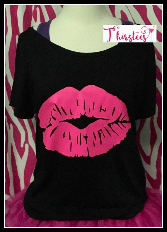 Neon Pink Lips 80s T Shirt Slouchy Wide 