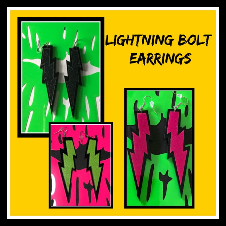 Vintage Style Jewelry, Retro Jewelry     SALE Lightning bolt earrings many colors 80s costume earrings black 80s night 80s day 80s party 80s costume 80s earrings lightning  AT vintagedancer.com