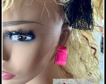 Vintage 80's pierced earrings bold hot pink hoop earrings 80's night 80's party 80's costume 80's earrings neon pink hoop earring