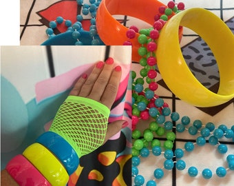 80s neon bangles and necklaces 80s costume accessories 80s kid 80s party 80s vibes 80s accessories 80s jewelry 80s day 80s cruise 80s bach