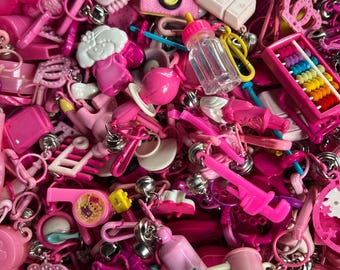 YOU PICK 1 All PINKS Vintage Bell Charms Clip Charms record sheriff pacifier cards comb Charms Necklace Vintage 80's