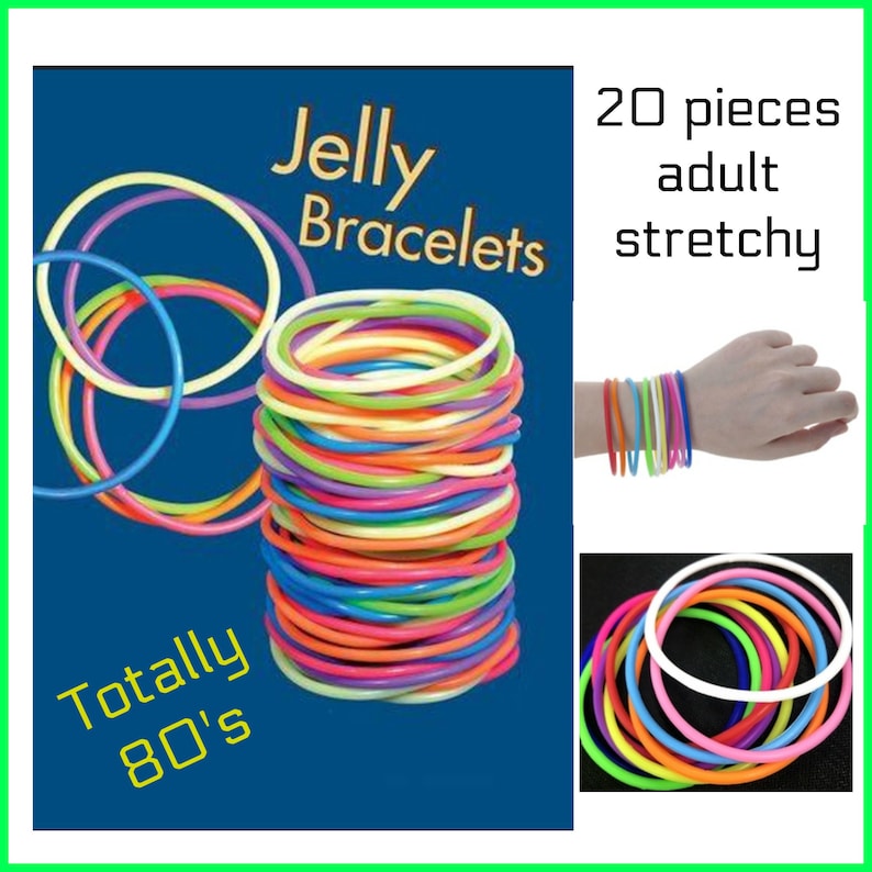 Vintage Style Jewelry, Retro Jewelry     80s jelly bracelets M/large 20 pack colorful 80s costume bracelets rubber bracelets friendship bracelets 80s night 80s day 80s party  AT vintagedancer.com