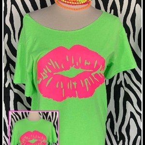 Neon pink lips 80s t shirt S-3X 80s costume 80s party 80s vibes 80s theme 80s kid 80s cruise 80s bride