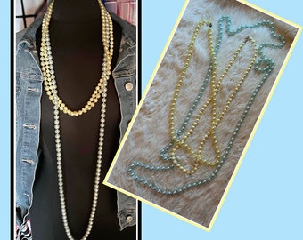 Vintage faux pearlized beaded necklace Lt Blues and soft Yellow 80's costume 80s accessories Pretty in Pink style Breakfast Club style