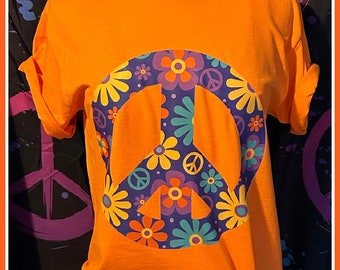 SAMPLE Sale Size MEDIUM Neon Orange Peace Sign shirt Peace sign hippie  80s costume 80s party 80s vibes 80s theme 80s kid 80s cruise 80s bri
