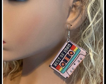 80s CASSETTE TAPE earrings mix tape earrings 80s costume earrings pink cassette earrings 80s vibes 80s party 80s theme