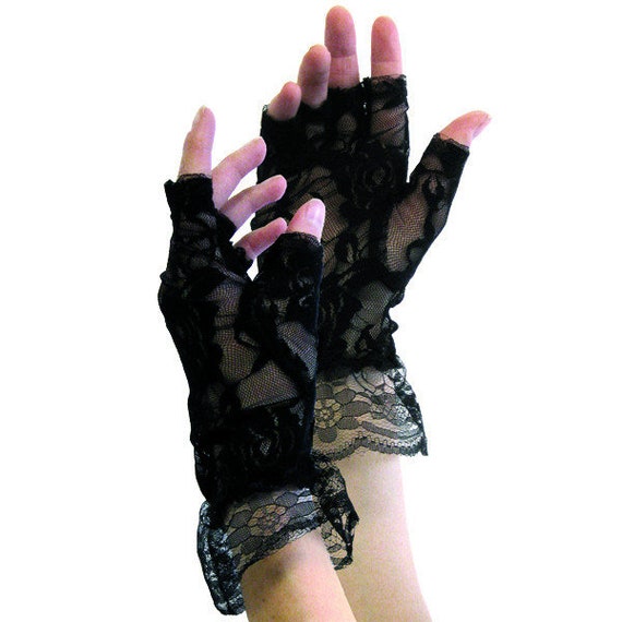 Black Lace Gloves 80's party 80's costume 80's glo