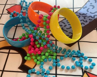 80s neon bangles and necklaces 80s costume accessories 80s kid 80s party 80s vibes 80s accessories 80s jewelry 80s day 80s cruise 80s bach