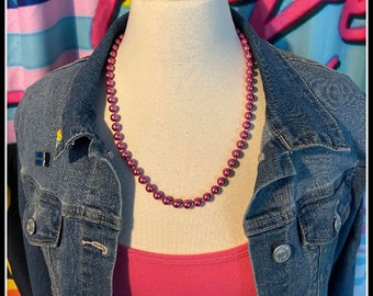 Vintage Fuschia beaded necklace Hot Deep  Pink 80's costume 80s accessories 80s outfit 80s jewelry 80's cruise 80's baby 80s party