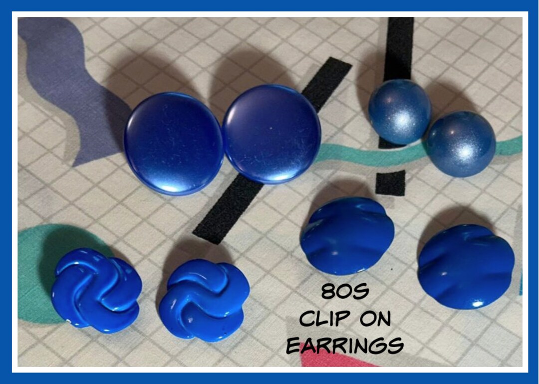 Vintage 80's Blue Clip on Earrings Shades of Blue Clip
