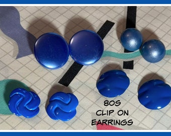 YOU PICK Vintage 80's blue Clip On Earrings Shades of blue clip on earrings 80s night 80s party 80's costume 80's earrings circle earrings