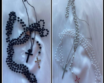 80s Like a Virgin Inspired Costume Accessories cross necklaces rosary necklaces white rosary black rosary Madonna costume beaded necklaces