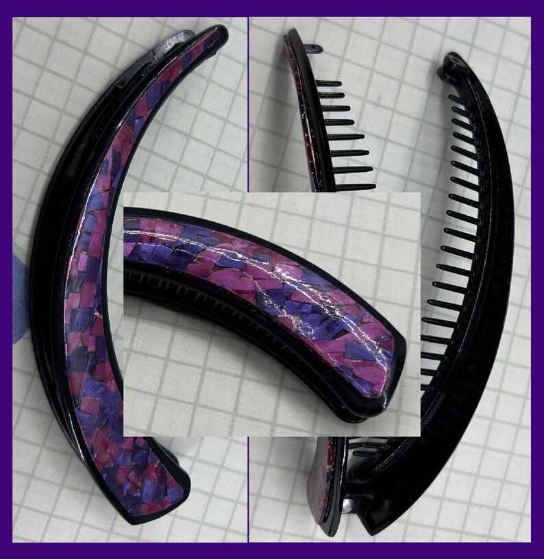 Vintage 80s 90s purple pink black Banana clip 80's hair banana clip 80s costume accessories 80s vibes 80s party 80s theme 90s party 90s cost image 1