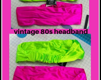 VINTAGE 80s stretch headband neon green or neon pink  80s costume 80s headband 80s earrings let’s get physical 80s workout costume