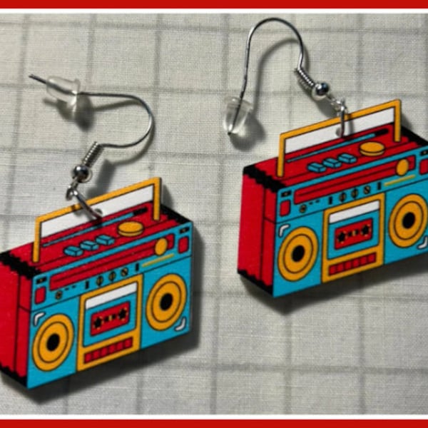 80's boom box earrings 80's costume earrings 80s radio earrings 80s vibes 80s party 80s theme