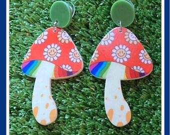 Groovy earrings Hippie Costume earrings mushroom earrings vintage style 70s inspired cosplay costume nostalgia earrings peace love earrings