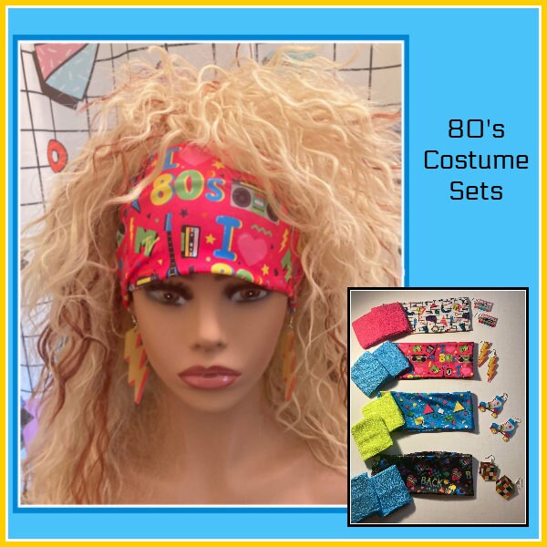 80s costume 80s headband 80s earrings wristbands 80s workout costume