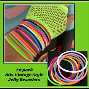 80’s jelly bracelets Medium 20 pack colorful 80s jelly bracelets silicone bracelets 80s kid 80s party 80s vibes 80s accessories 80s jewelry