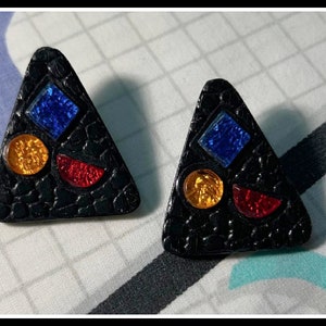 Stunning Vintage 80's pierced earrings Bold Geometric triangle earrings colorful shapes 80's night 80's party 80's costume 80's earrings image 1