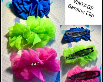 Vintage 80s 90s Neon Banana clip 80's hair fabric banana clip 80s costume accessories 80s vibes 80s party 80s theme 90s party 90s costu