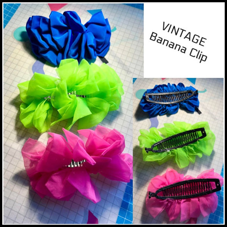 Vintage 80s 90s Neon Banana clip 80's hair fabric banana clip 80s costume accessories 80s vibes 80s party 80s theme 90s party 90s costu image 1