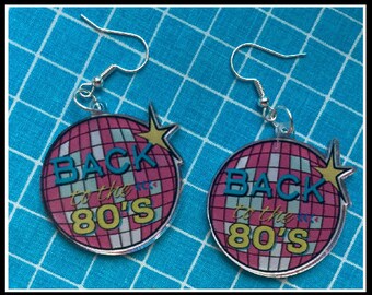 Back to the 80's earrings 80's costume earrings 80s kid nostalgia I love the 80s earrings 80s dangle earrings disco ball earrings 80s day