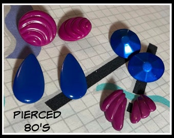 VOTRE CHOIX Boucles d'oreilles percées vintage des années 80, bleu magenta audacieux