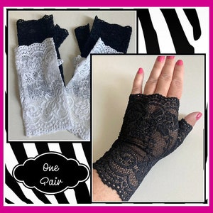 Black or White 80s costume Fingerless lace gloves 80s costume white lace gloves