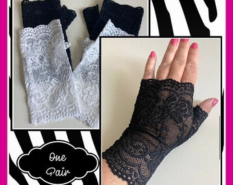 Black or White 80s costume Fingerless lace gloves 80s costume white lace gloves
