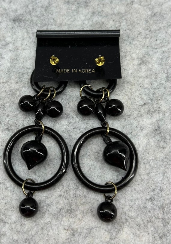 Vintage 80's pierced earrings bold black circle b… - image 3