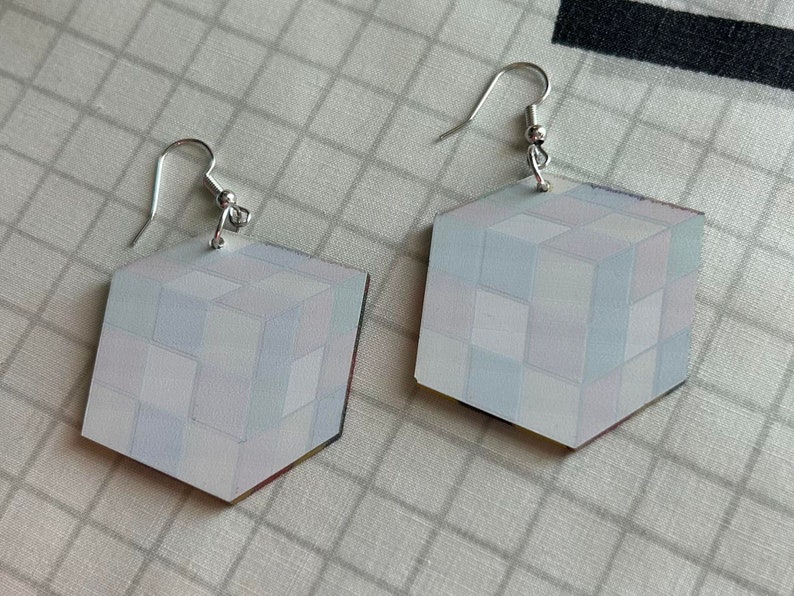 Rubiks Cube inspired earrings 80's costume earrings back to the 80s earrings 80s disco earrings 80s vibes 80s party 80s theme image 3