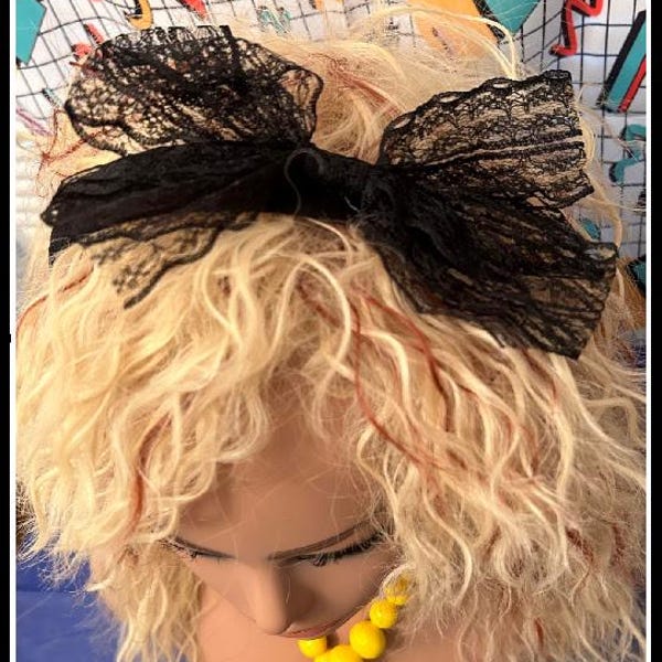 80s Lace Headband Adult Black Pink main image 1