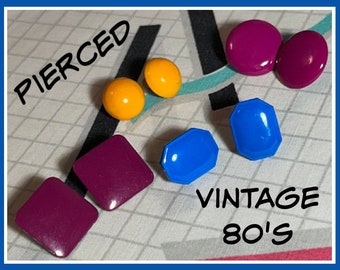 VOUS choisissez vintage des années 80 boucles d'oreilles audacieuses rouge bleu jaune boucles d'oreilles boucles d'oreilles 80's night 80's party 80's 80's costume